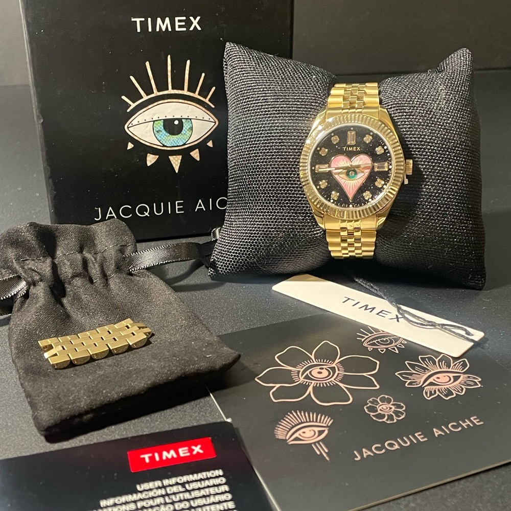 Jacquie Aiche X Timex Legacy Goldstone Dial with Pink Heart Tribe Eye 36mm Watch